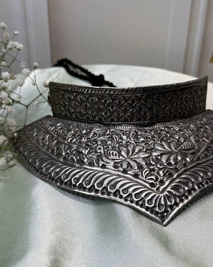 Two-Tier Peacock Lotus Oxidised Choker
