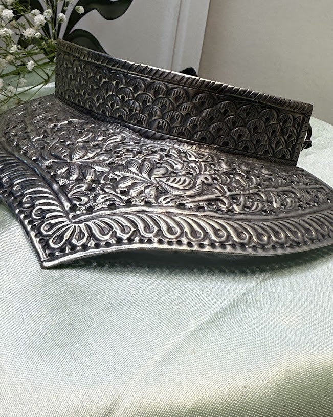 Two-Tier Peacock Lotus Oxidised Choker