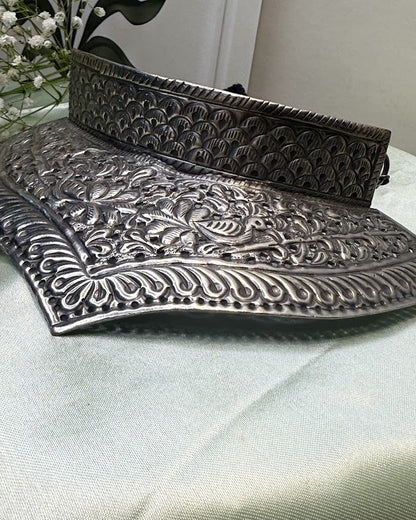 Two-Tier Peacock Lotus Oxidised Choker