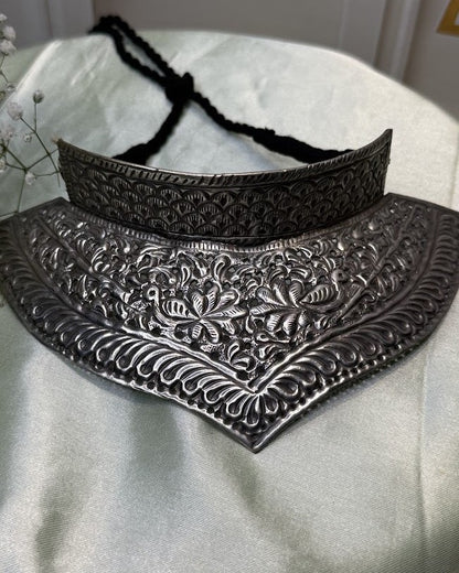 Two-Tier Peacock Lotus Oxidised Choker