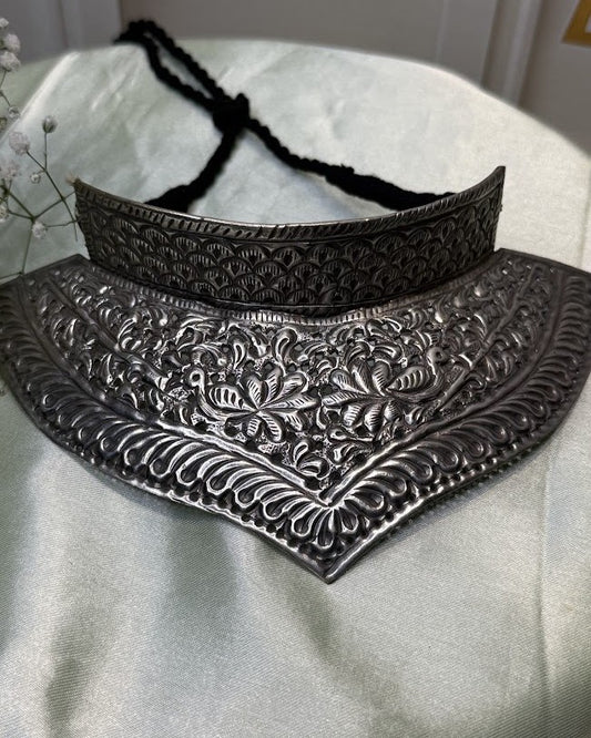 Two-Tier Peacock Lotus Oxidised Choker