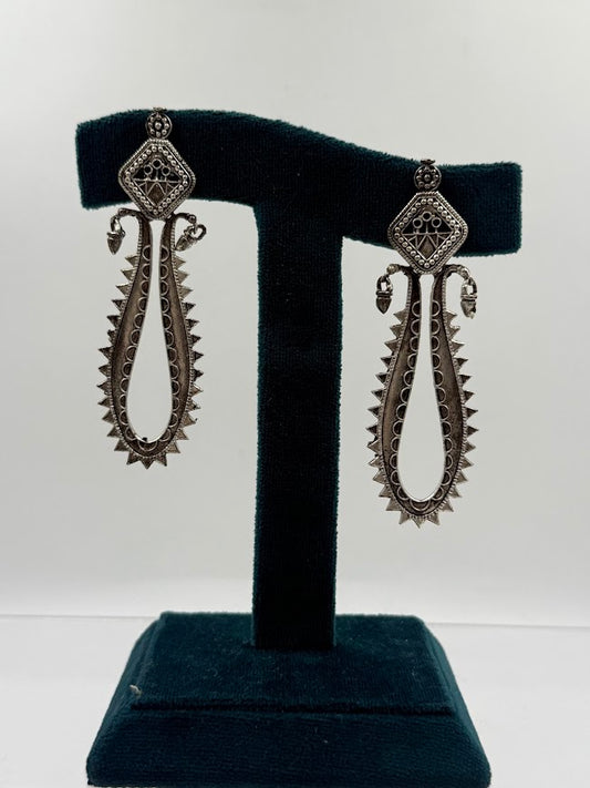 Oxidized Ganesha Spiked-Loop Brass Earrings