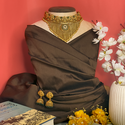 Antique Gold Temple Choker Necklace Set with Jhumka Earrings