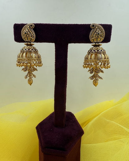Mango Motif Leaf Tassel Temple Jhumka Earrings