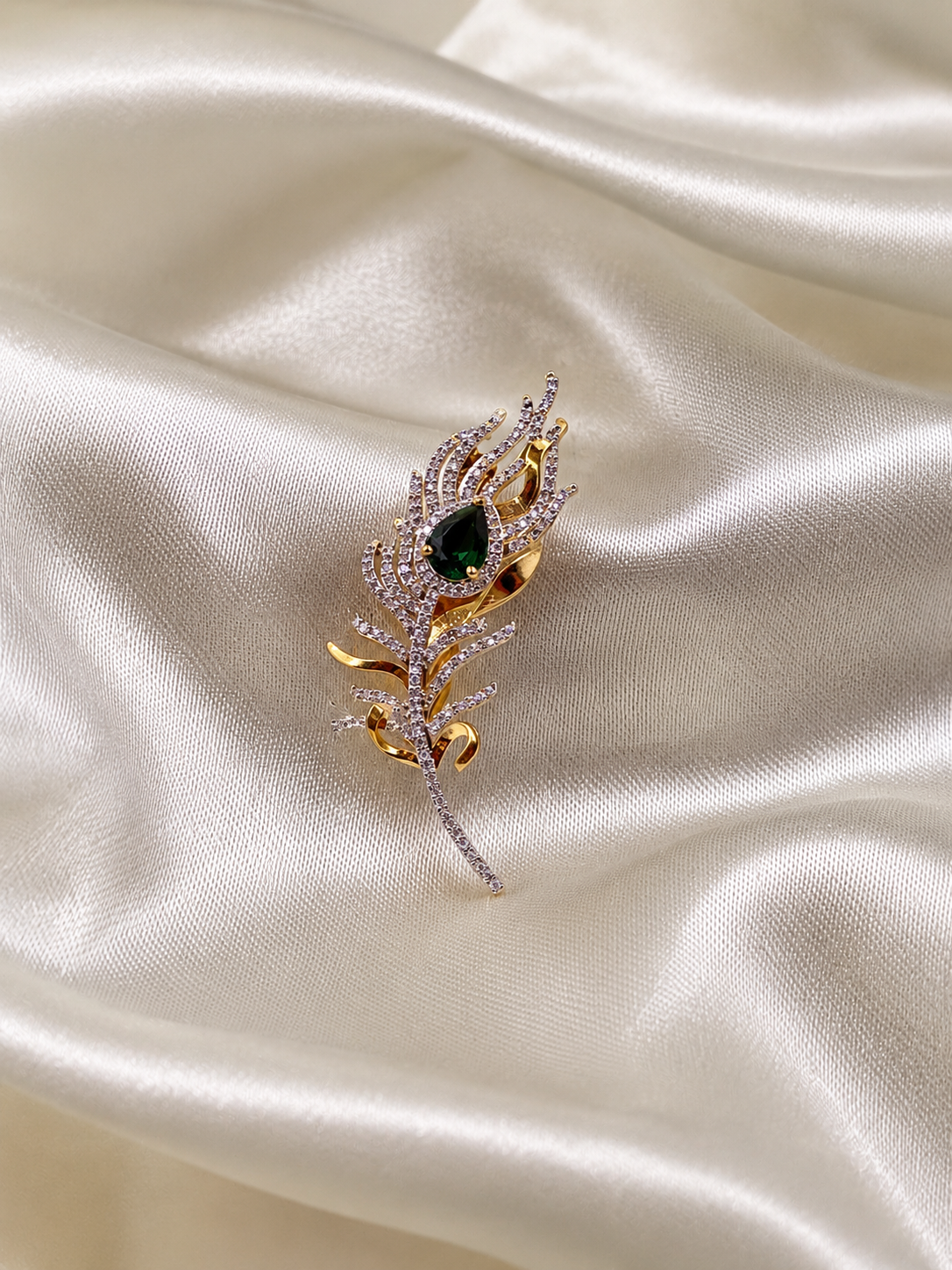 Celestial Feather Emerald Brooch for Men