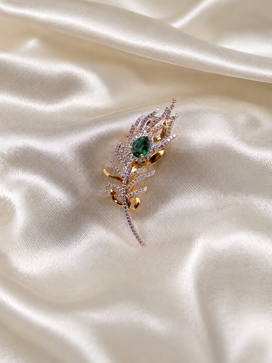 Celestial Feather Emerald Brooch for Men