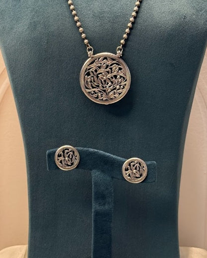 Tree of Life Oxidised Pendant Necklace Set