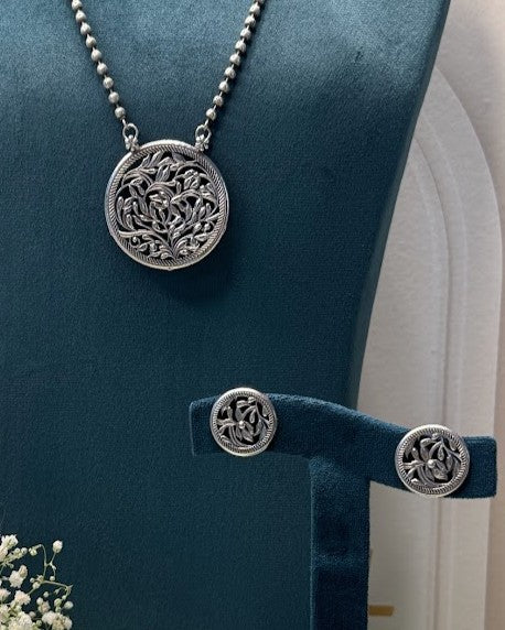 Tree of Life Oxidised Pendant Necklace Set