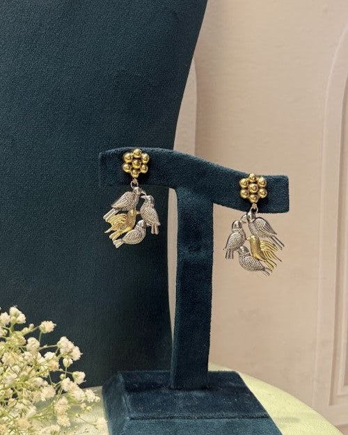 Oxidised Dual-Tone Bird Hasli Necklace Set