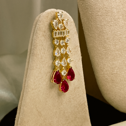Red & White Chandelier Necklace Set with Drop Earrings