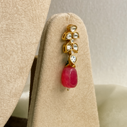 Pearl Choker Necklace Set with Red Teardrop Drops