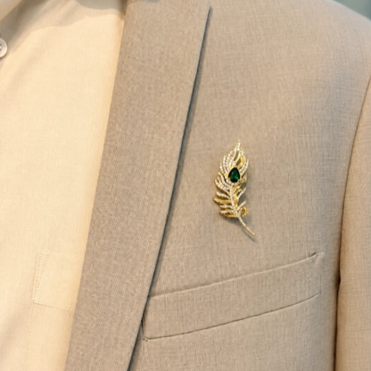 Celestial Feather Emerald Brooch for Men