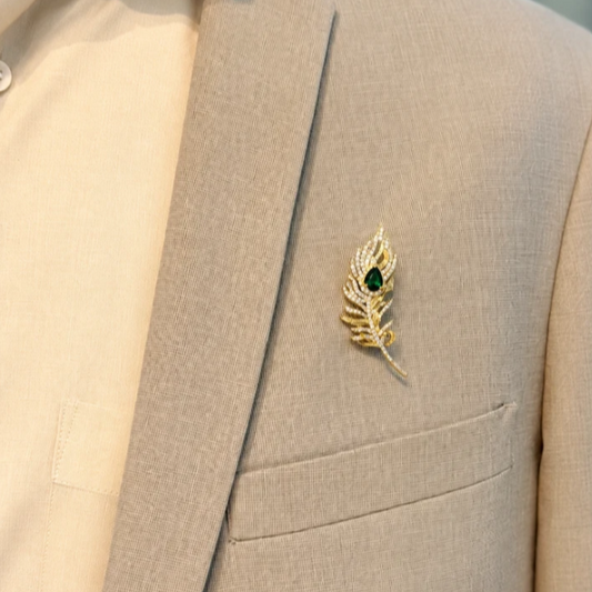 Celestial Feather Emerald Brooch for Men