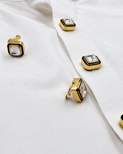 White Kundan Shirt Button Covers