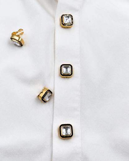 White Kundan Shirt Button Covers