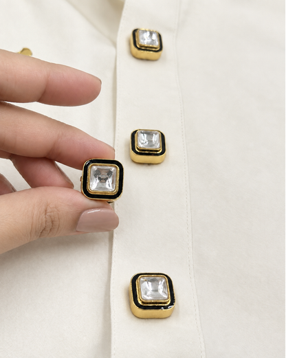 White Kundan Shirt Button Covers