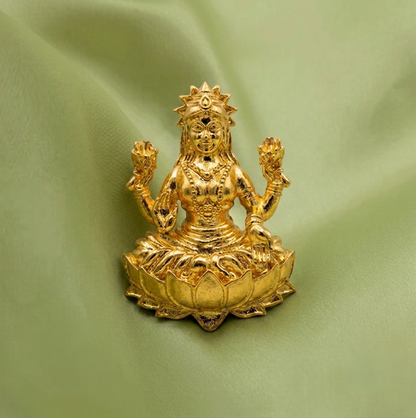 22KT gold-plated Lakshmi temple statement ring with goddess seated on lotus