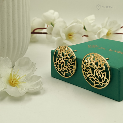 Delicate Gold Lotus Cutwork Stud Earrings for Festive Wear