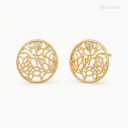 Delicate Gold Lotus Cutwork Stud Earrings for Festive Wear