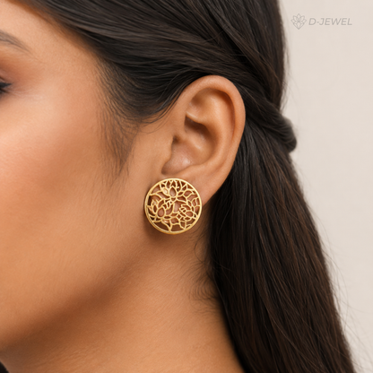 Delicate Gold Lotus Cutwork Stud Earrings for Festive Wear