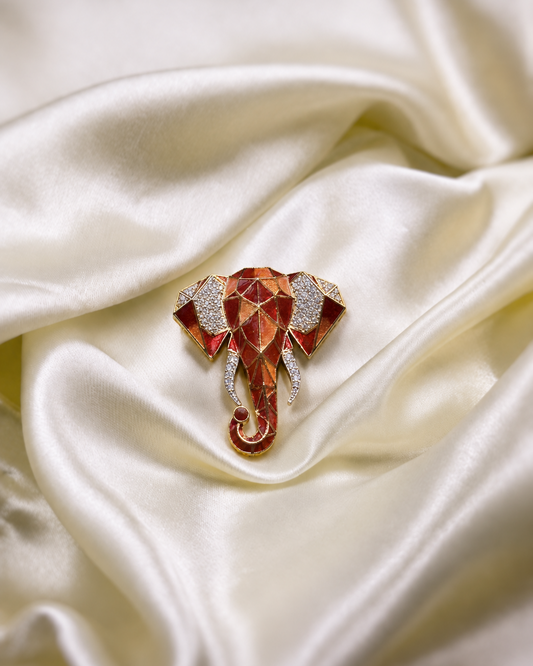 Meenakari Elephant Brooch in Amber Orange