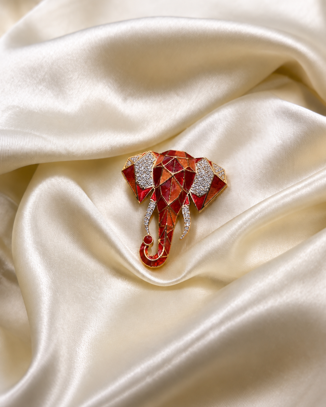 Meenakari Elephant Brooch in Amber Orange