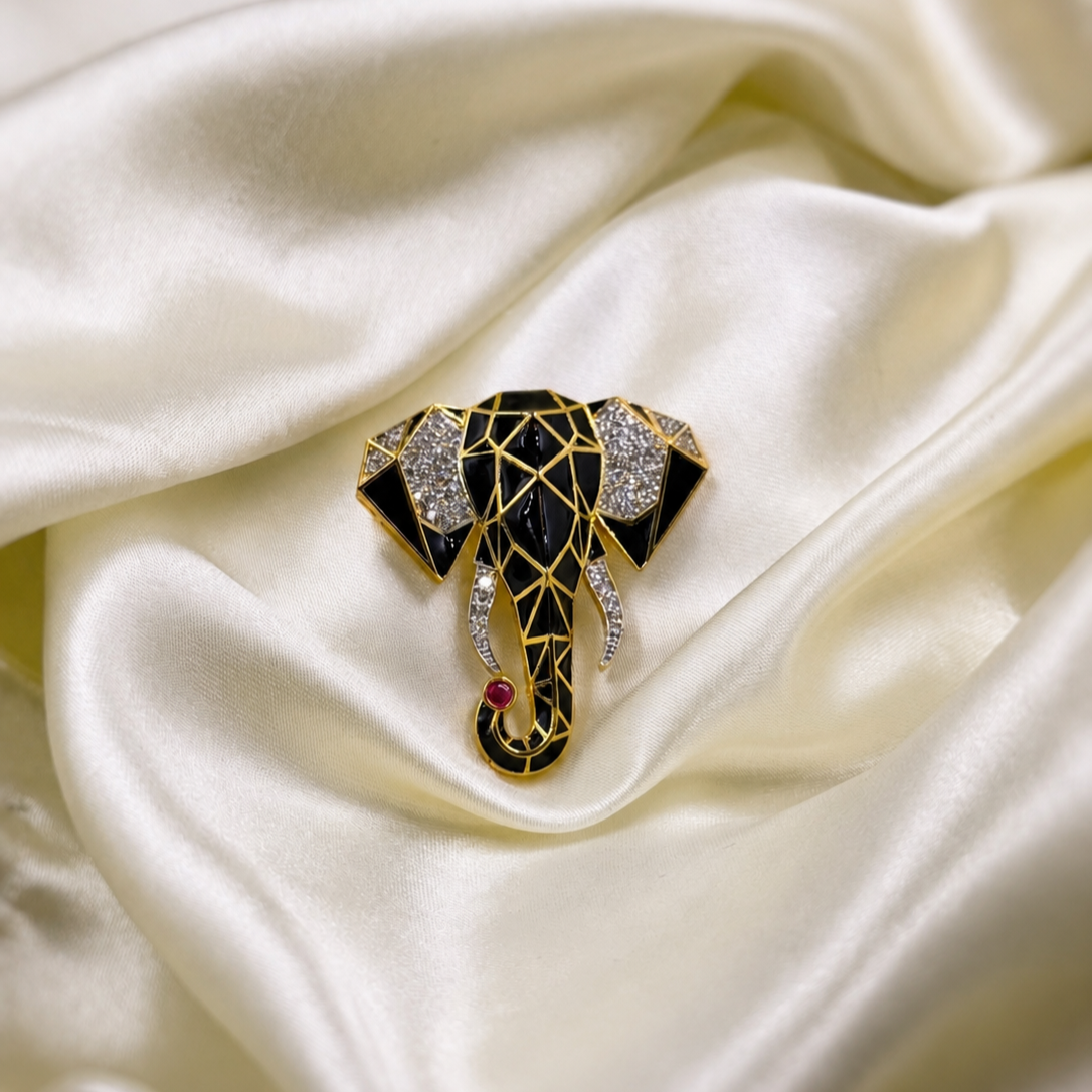 22KT Gold Plated Geometric Elephant Brooch for Men - Black
