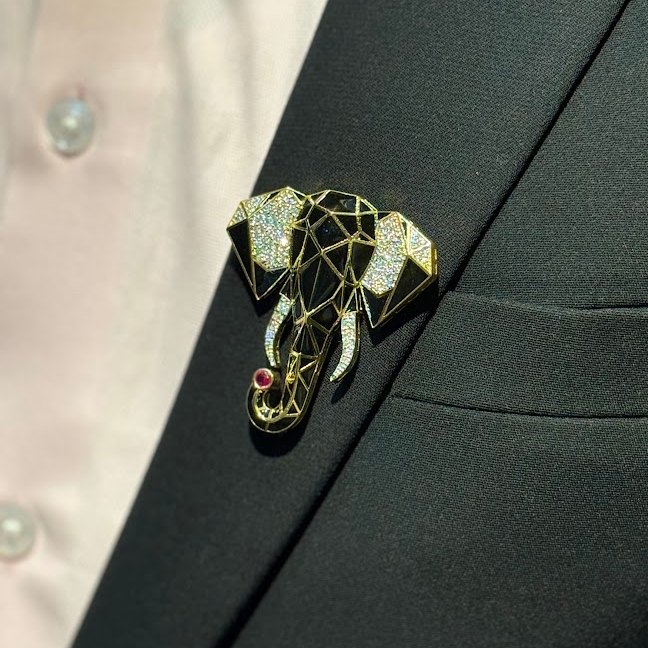 22KT Gold Plated Geometric Elephant Brooch for Men - Black