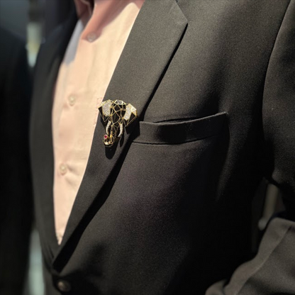 22KT Gold Plated Geometric Elephant Brooch for Men - Black