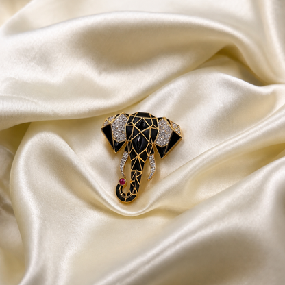22KT Gold Plated Geometric Elephant Brooch for Men - Black