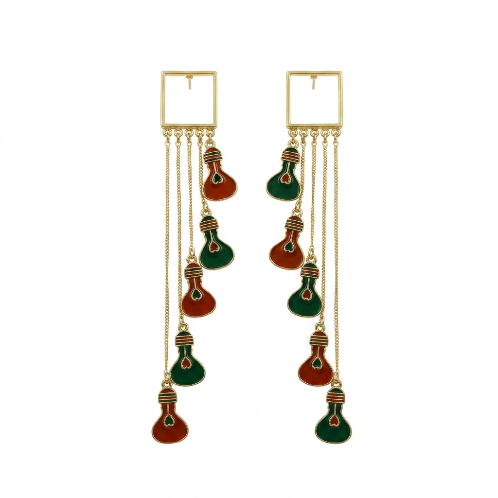 Multicolour Potli Dangler Earrings With Tassels For Festive