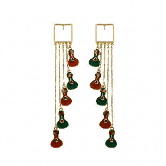 Multicolour Potli Dangler Earrings With Tassels For Festive