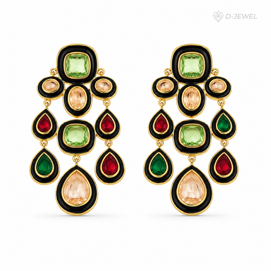Navratna Multistone Style Drop Earrings