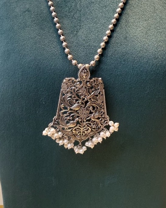 Oxidised Bird Pendant Style Necklace Set