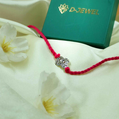 Floral Handcrafted 92.5 Silver Rakhi with Red Thread