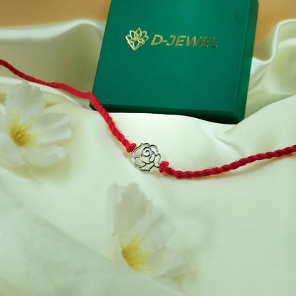 Rose Handcrafted 92.5 Silver Rakhi with Red Thread