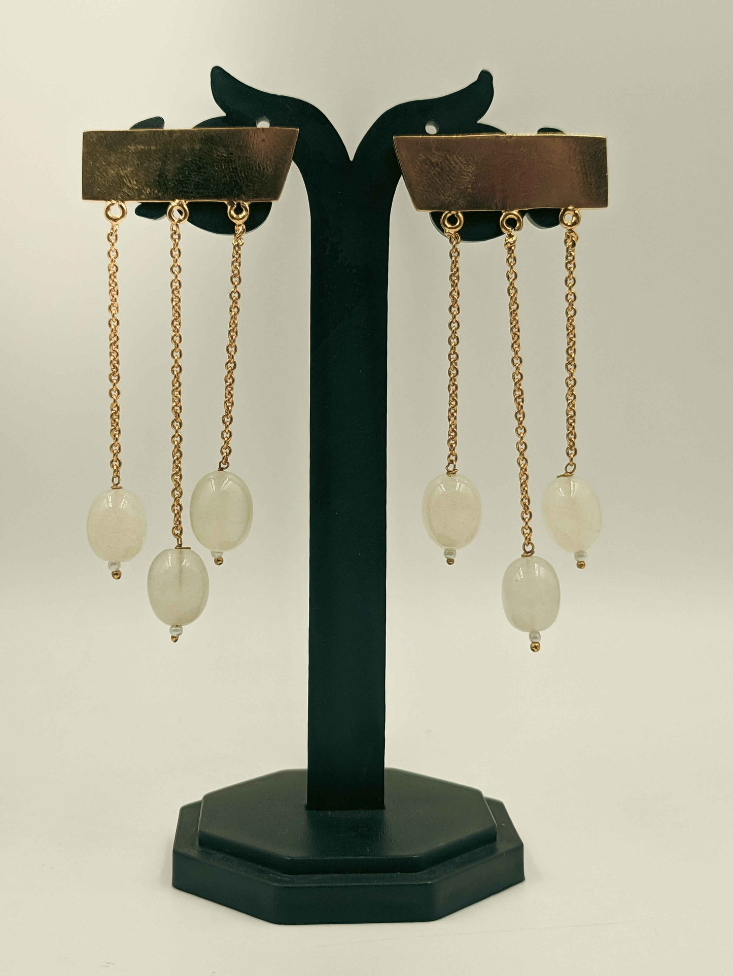 Gold Chain Drop Earrings with White Crystal