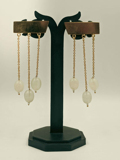 Gold Chain Drop Earrings with White Crystal
