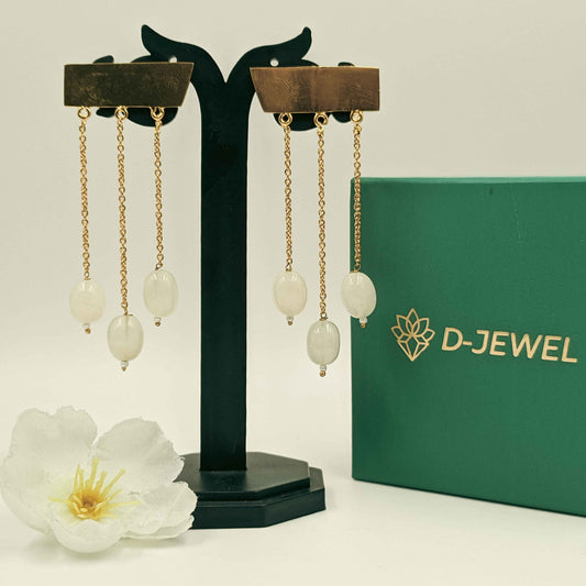 22KT Gold Plated Triple Bar Chain Drop Earrings White