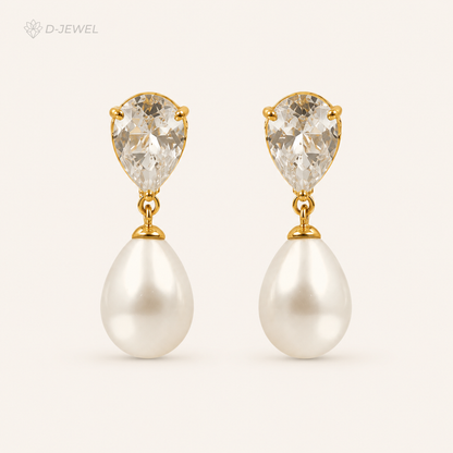 Classic Pearl Drop Solitaire Stud Earrings in Gold