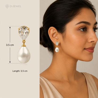 Classic Pearl Drop Solitaire Stud Earrings in Gold