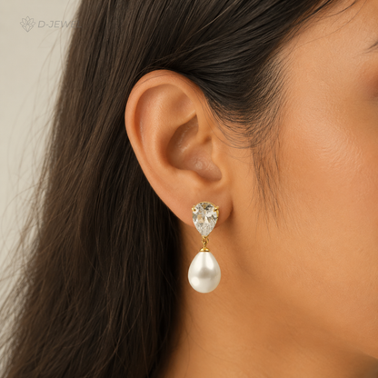 Classic Pearl Drop Solitaire Stud Earrings in Gold