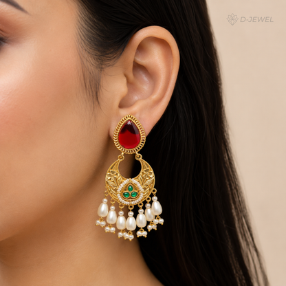 Royal Pearl Tassel Chandbali Earrings For Festive Brides