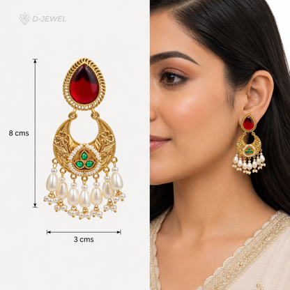 Royal Pearl Tassel Chandbali Earrings For Festive Brides