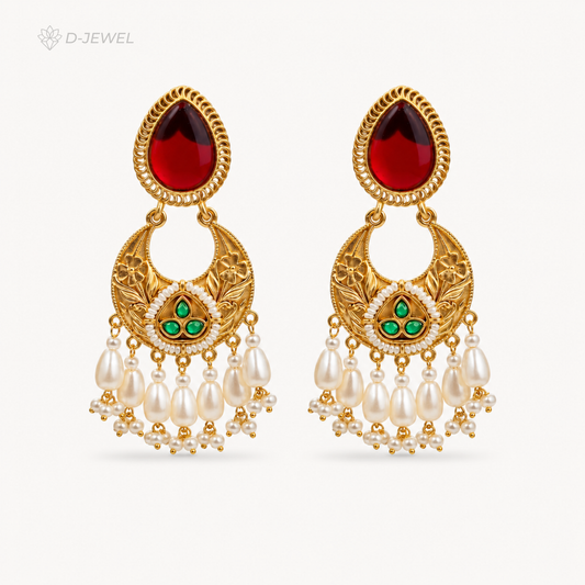 Pearl Tassel Chandbali Earrings