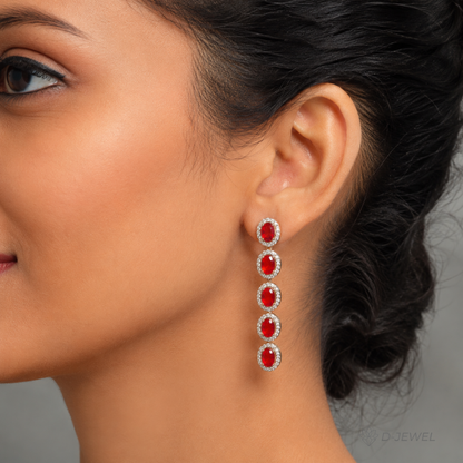 Bold Red Crystal Halo Cocktail Drop Earrings for Parties