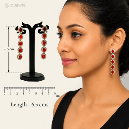 Bold Red Crystal Halo Cocktail Drop Earrings for Parties