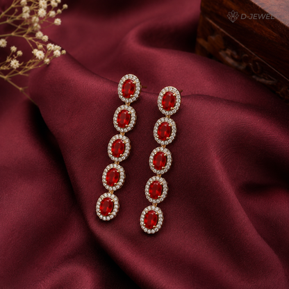 Bold Red Crystal Halo Cocktail Drop Earrings for Parties
