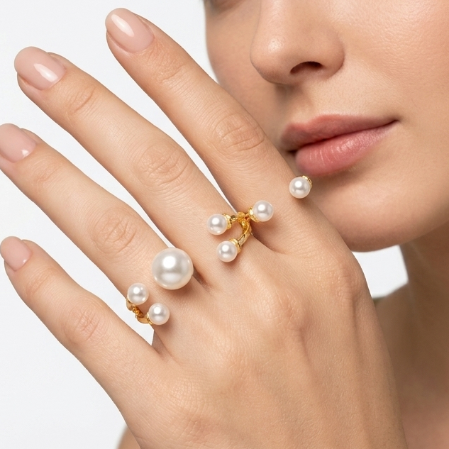 Elegant Pearl Cluster Gold Statement Ring