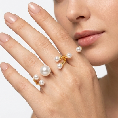 Elegant Pearl Cluster Gold Statement Ring